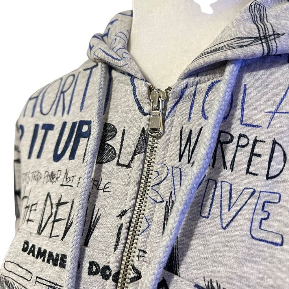 MOSCHINO COUTURE New!! Iconic Streetwear Design Gray Crop Sz Small Zip Sweatshir - Picture 2 of 15